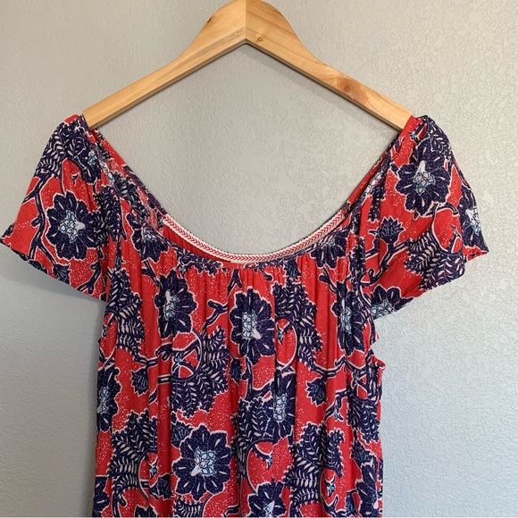 Knox Rose Red & Navy Blue Boho Short Sleeve Midi Dress Size Small *FLAWS* NWT - Picture 4 of 17